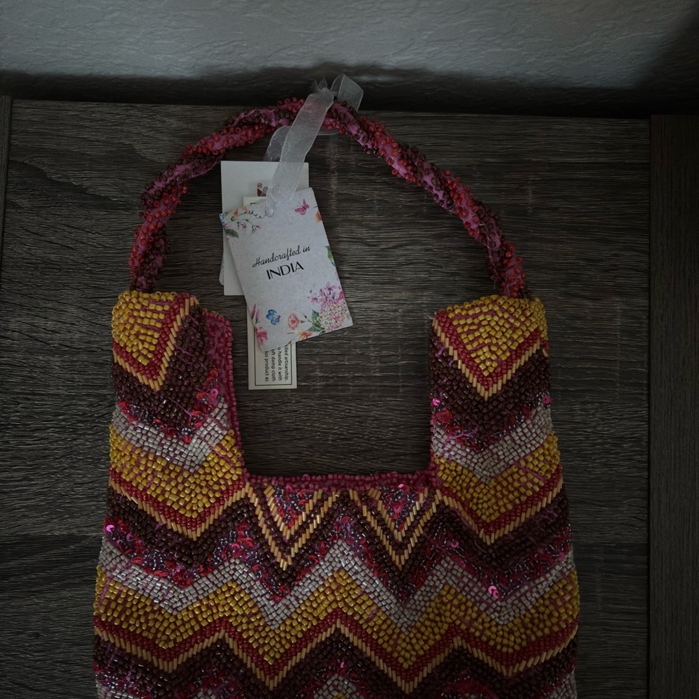 Made in India Beaded Chevron Bag